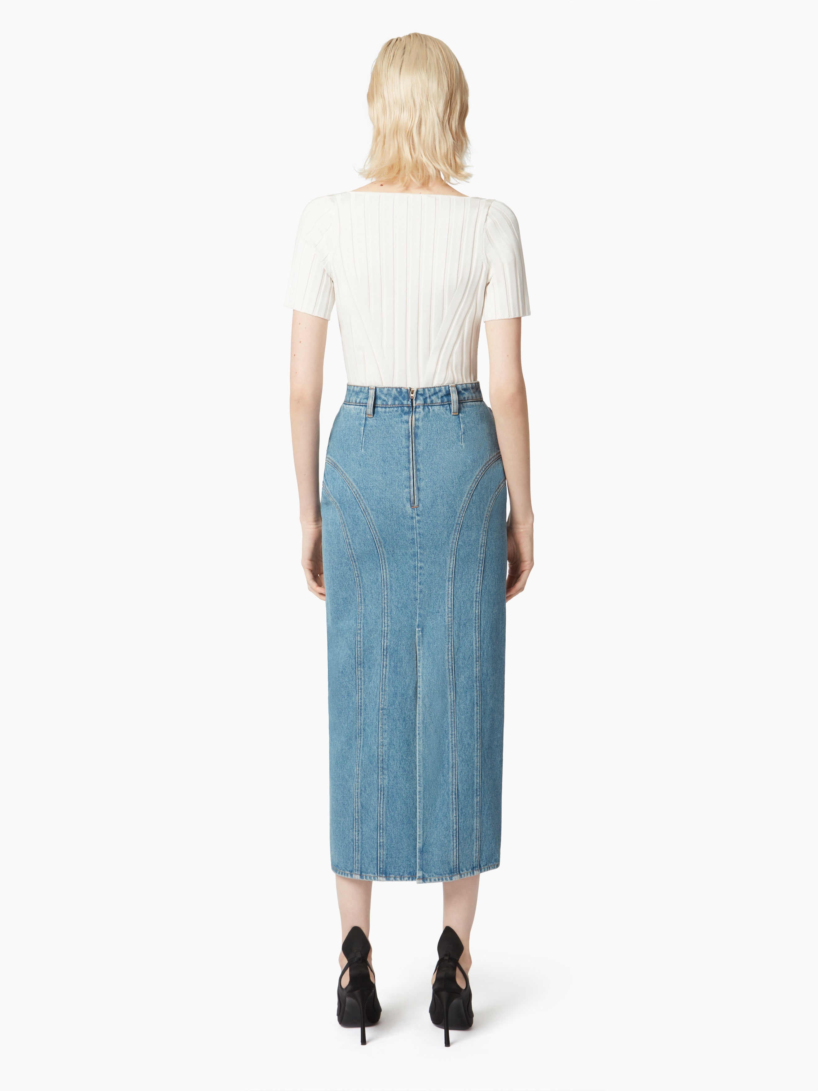 DENIM SKIRT WITH COUTURE DETAILS - 4