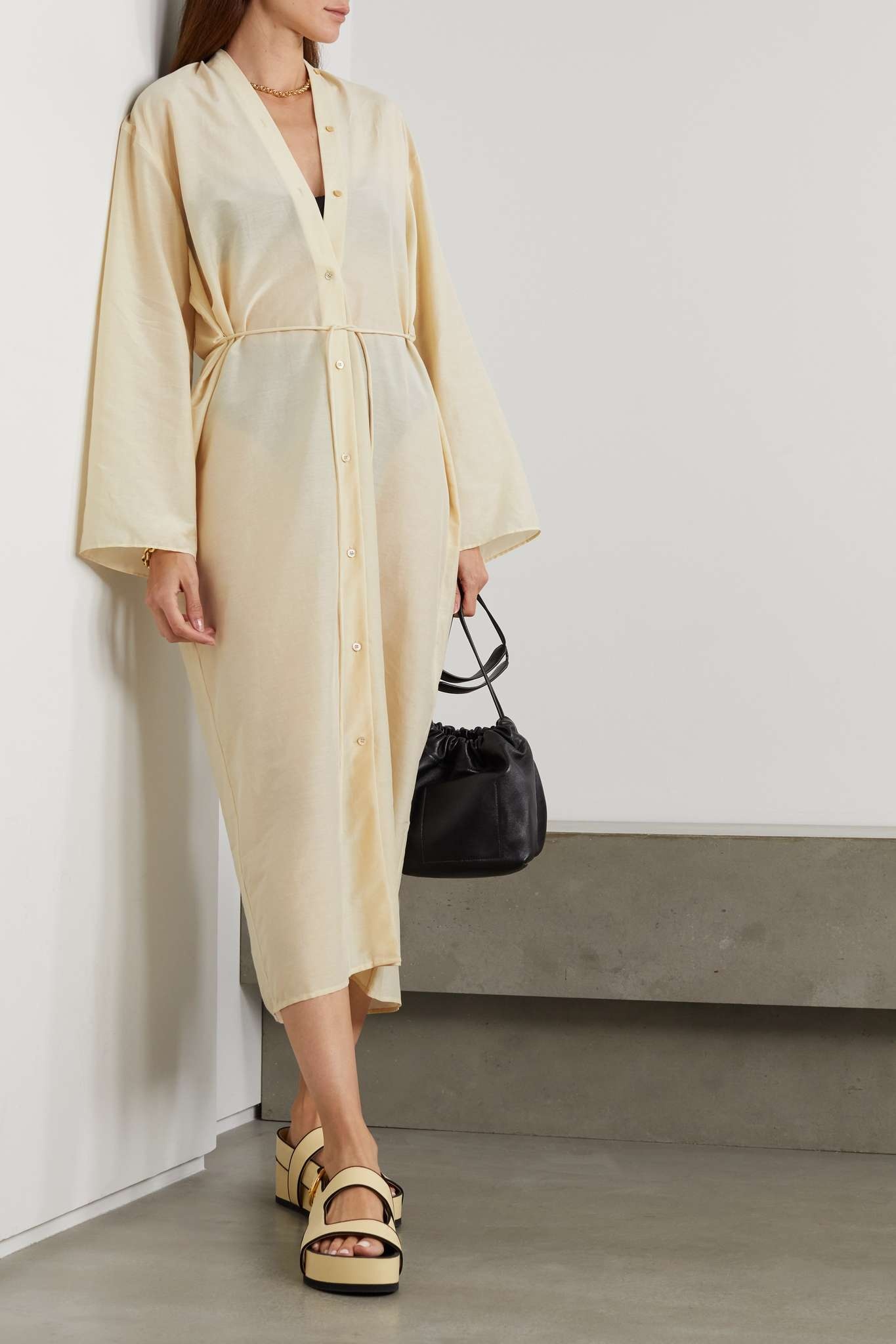 Belted organic cotton and silk-blend voile shirt dress - 2