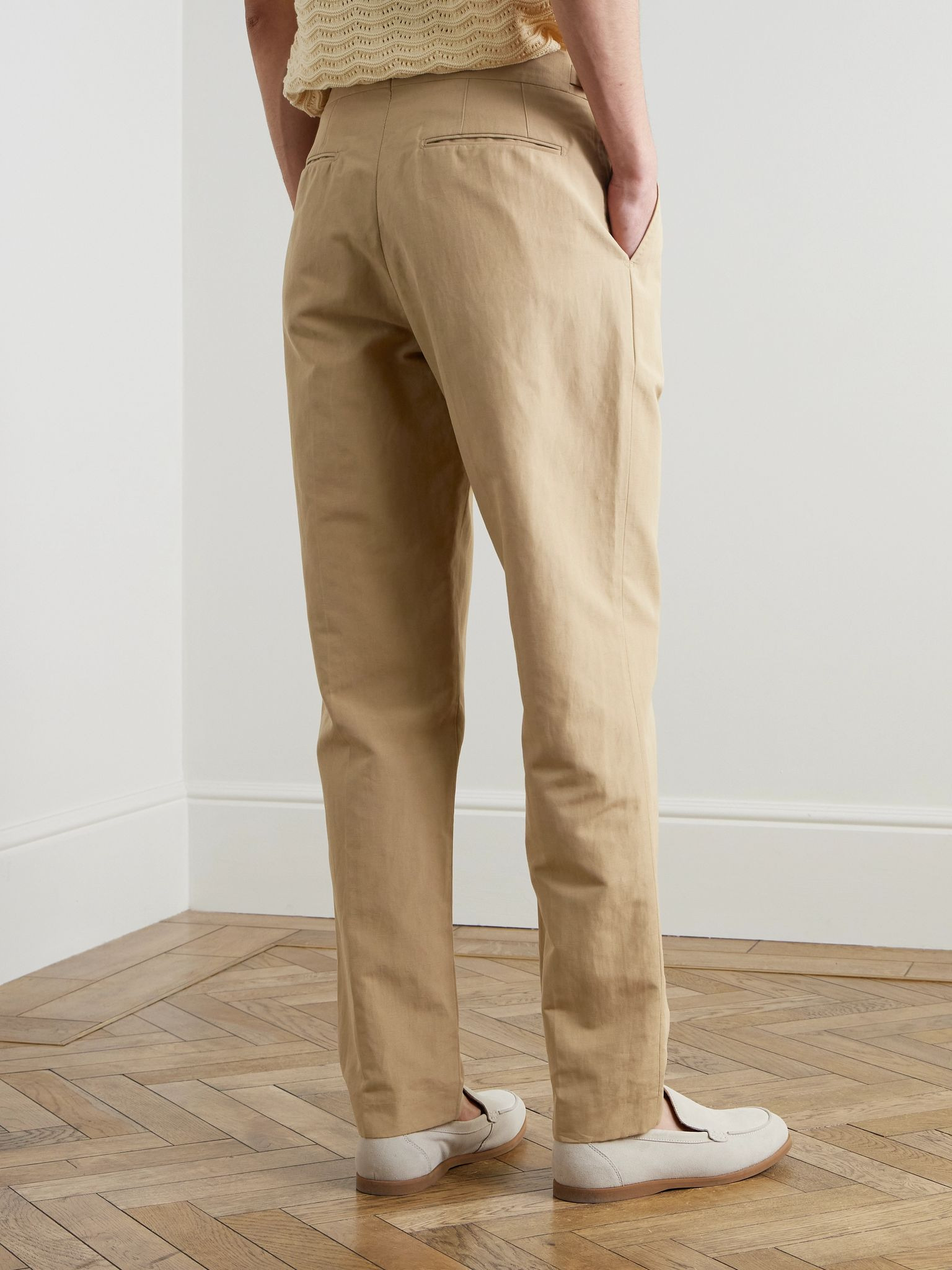 Carsyn Tapered Pleated Linen and Cotton-Blend Trousers Beige - 4