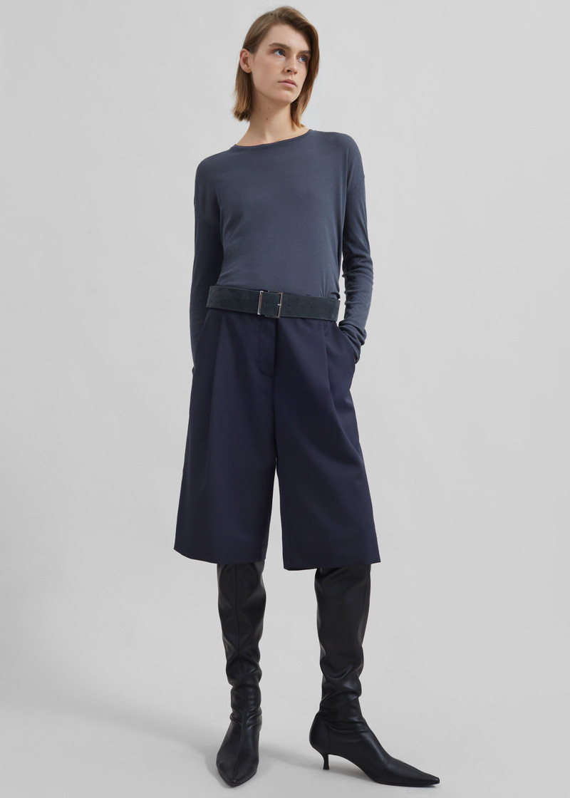Bilbao Pleated Bermuda Shorts - Navy 4