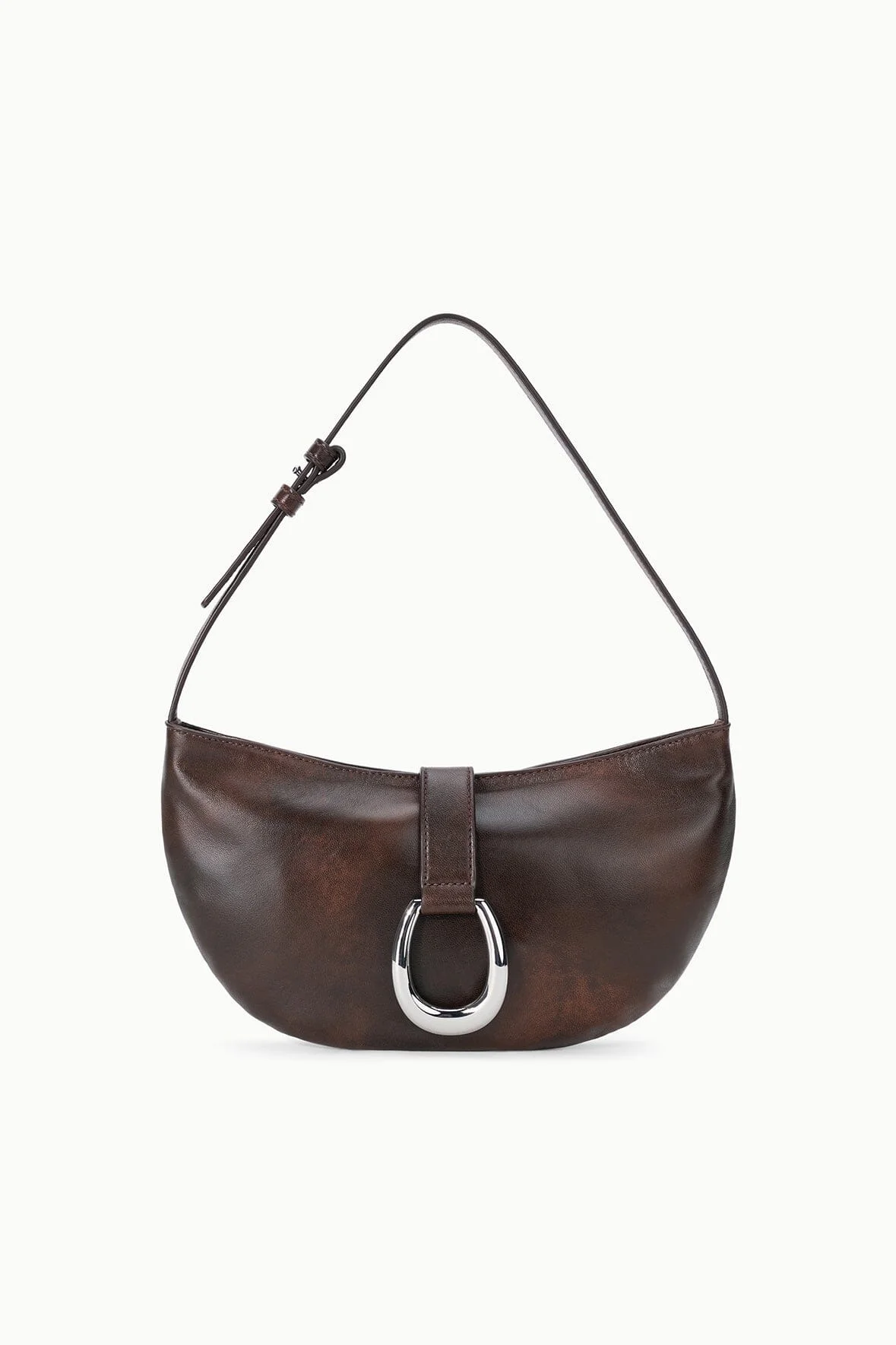 STAUD HARLOW CRESCENT SHOULDER BAG ESPRESSO DISTRESSED - 1