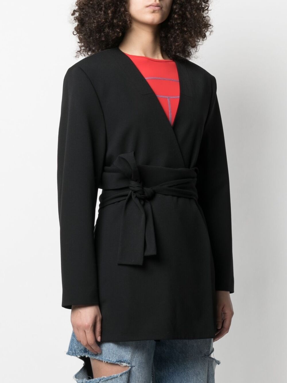 asymmetric-hem belted blazer - 3
