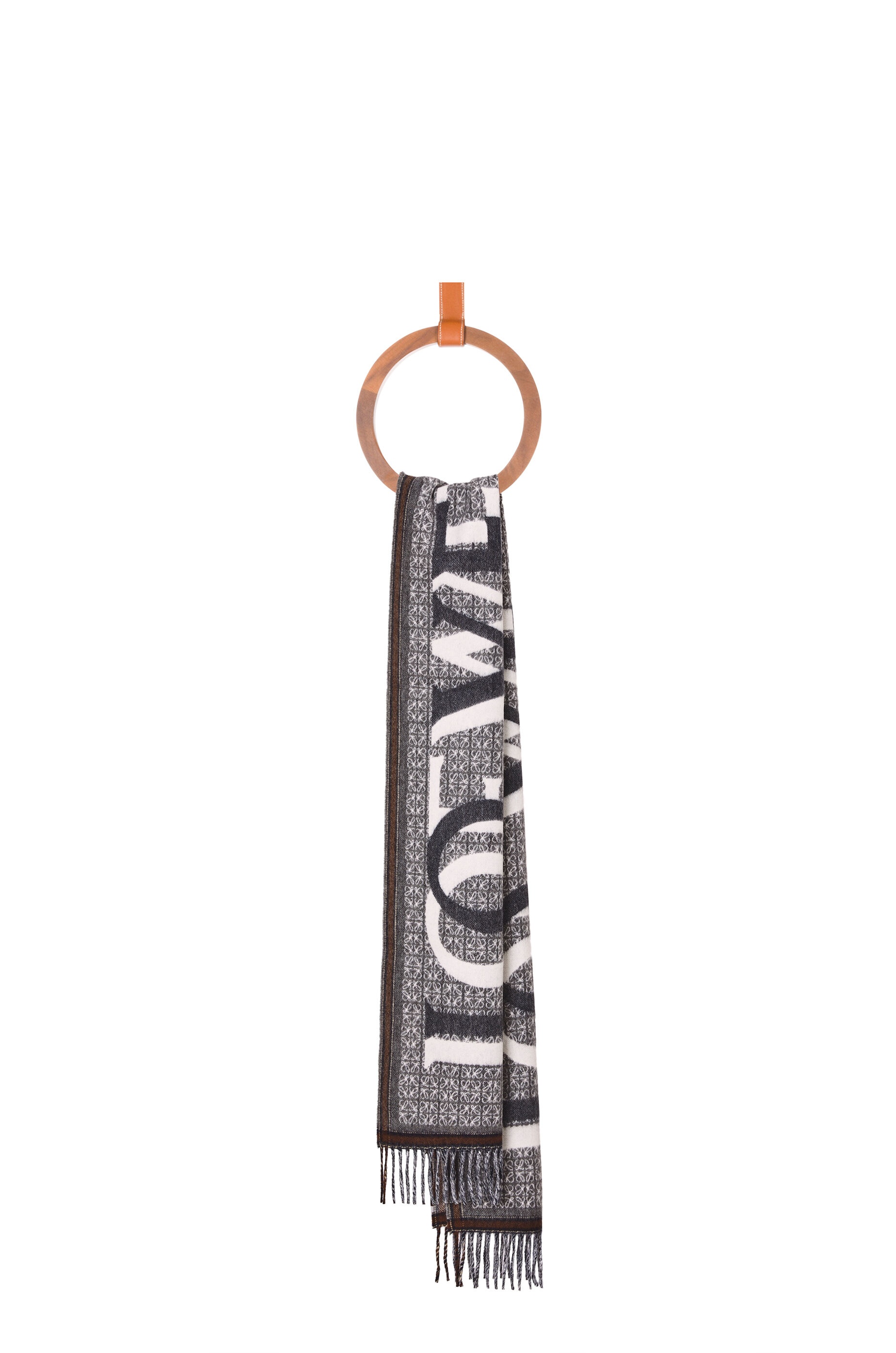 【LOEWE 】Love jacquard scarf in wool and cashmere LOEWE Love-Jacquard Fringed Scarf in Navy | endource