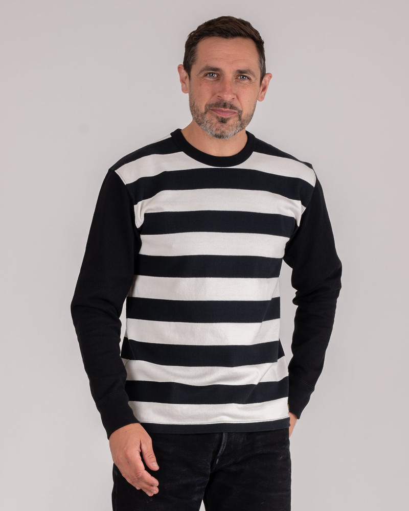 Iron Heart IHTB-05-WHT 11oz Cotton Knit Long-Sleeved Sweater - Striped Body with Black Arms outlook