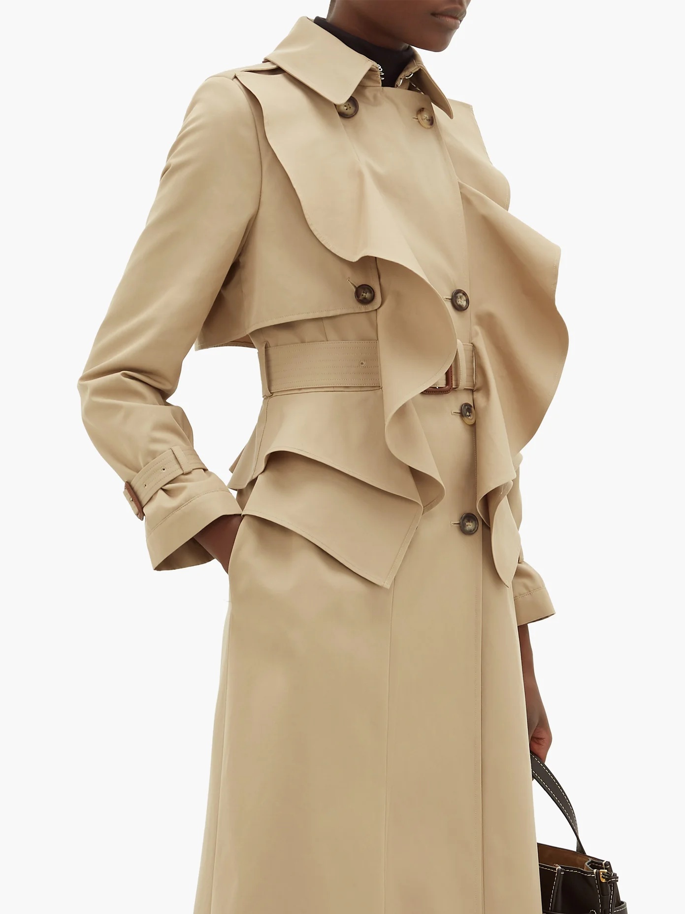 Double-breasted ruffled gabardine trench coat - 8