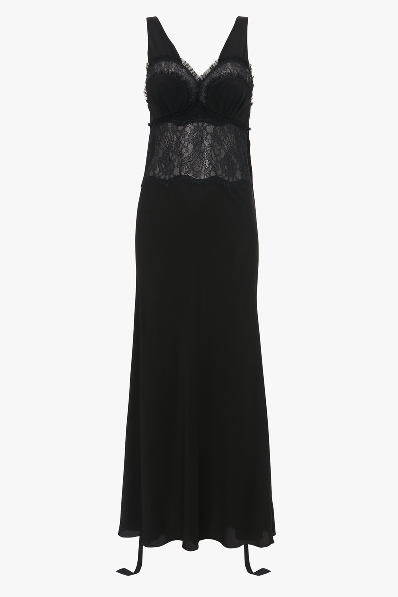 Ruffle Detail Midi Dress In Black - 1