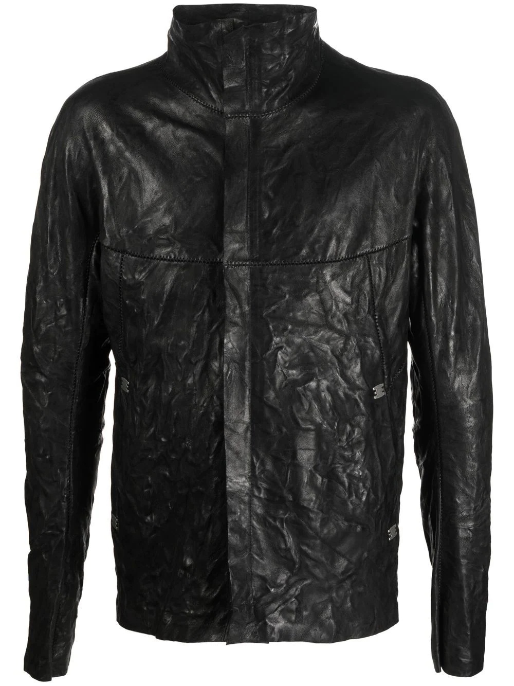 creased long-sleeve leather jacket - 1