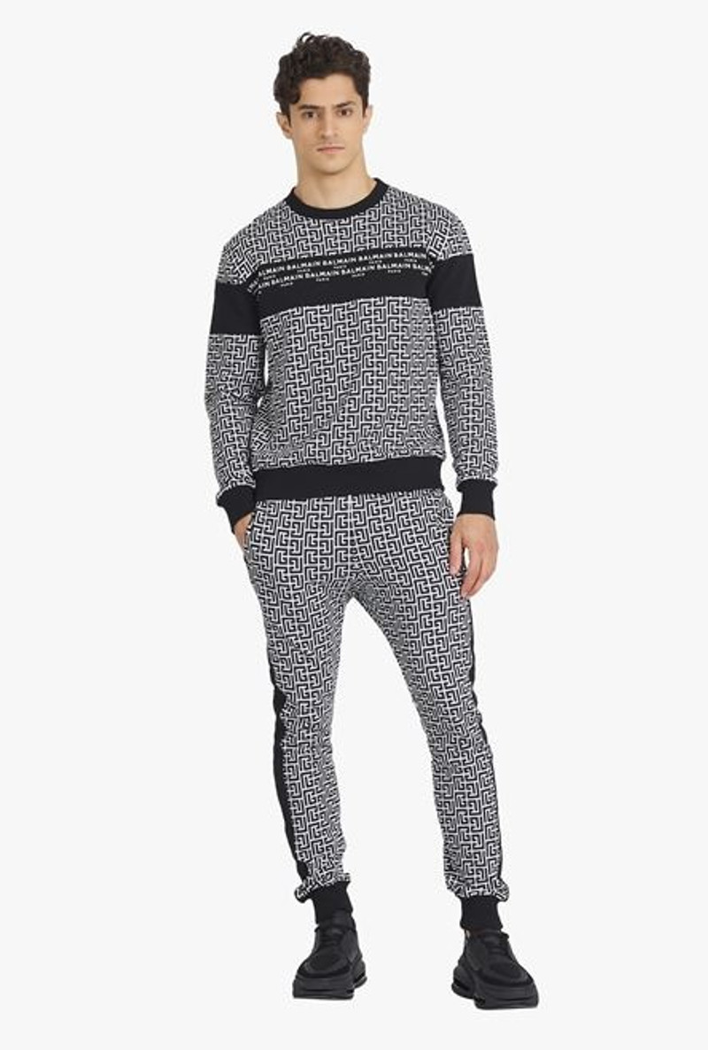 Balmain Eco-designed cotton sweatshirt with ivory and black Balmain monogram logo print outlook