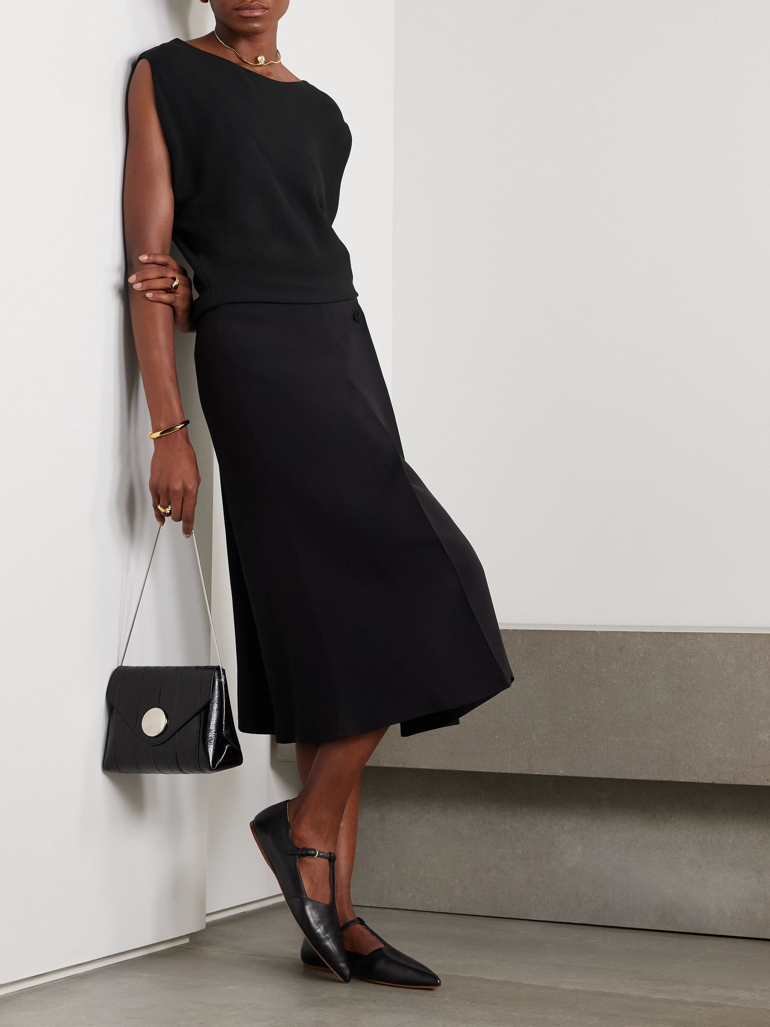Cristyn gathered silk crepe de chine top Black - 2