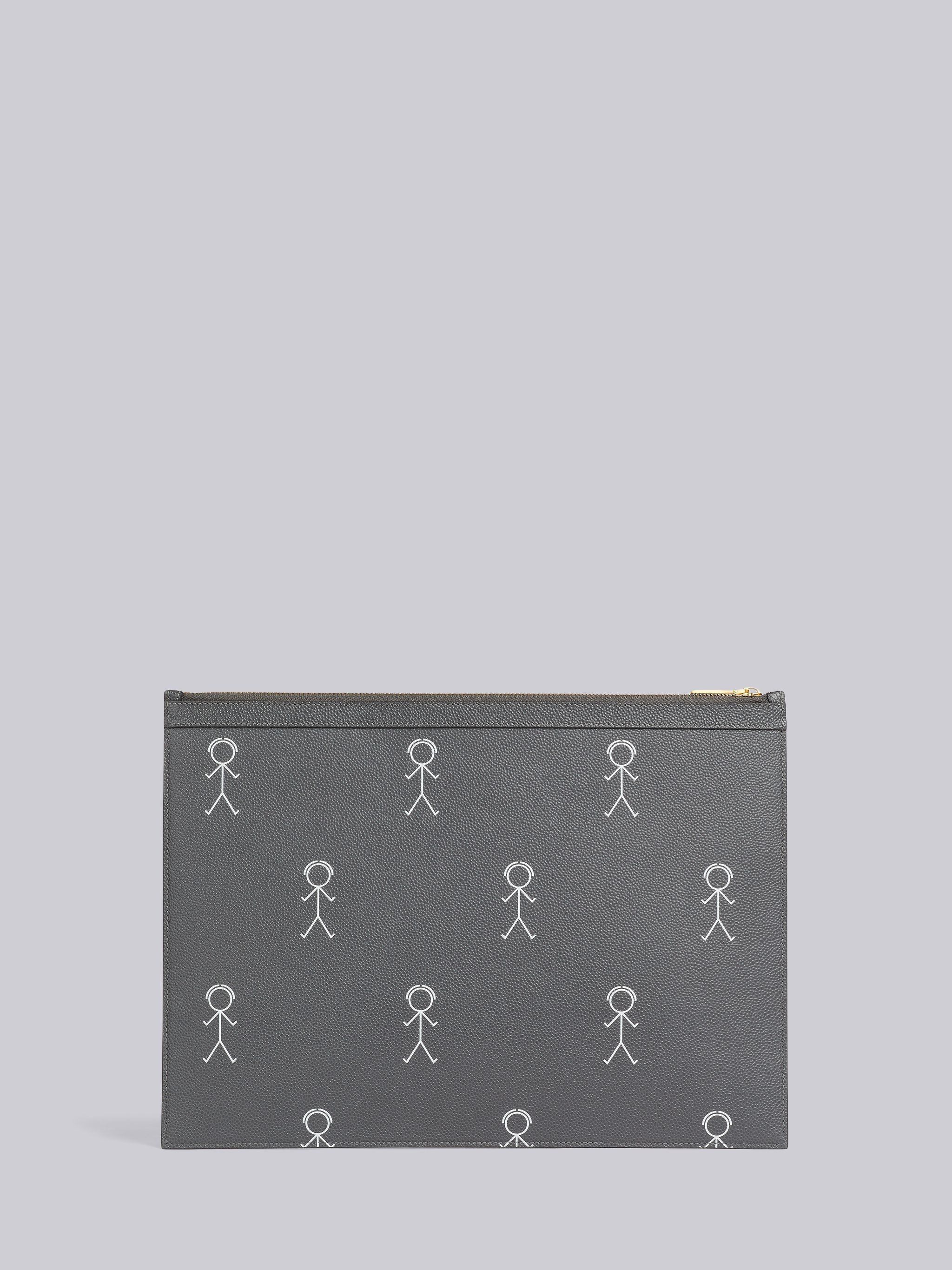Dark Grey Pebble Grain Leather 3d Mr. Thom Icon Print Large Zippered Laptop Holder - 3