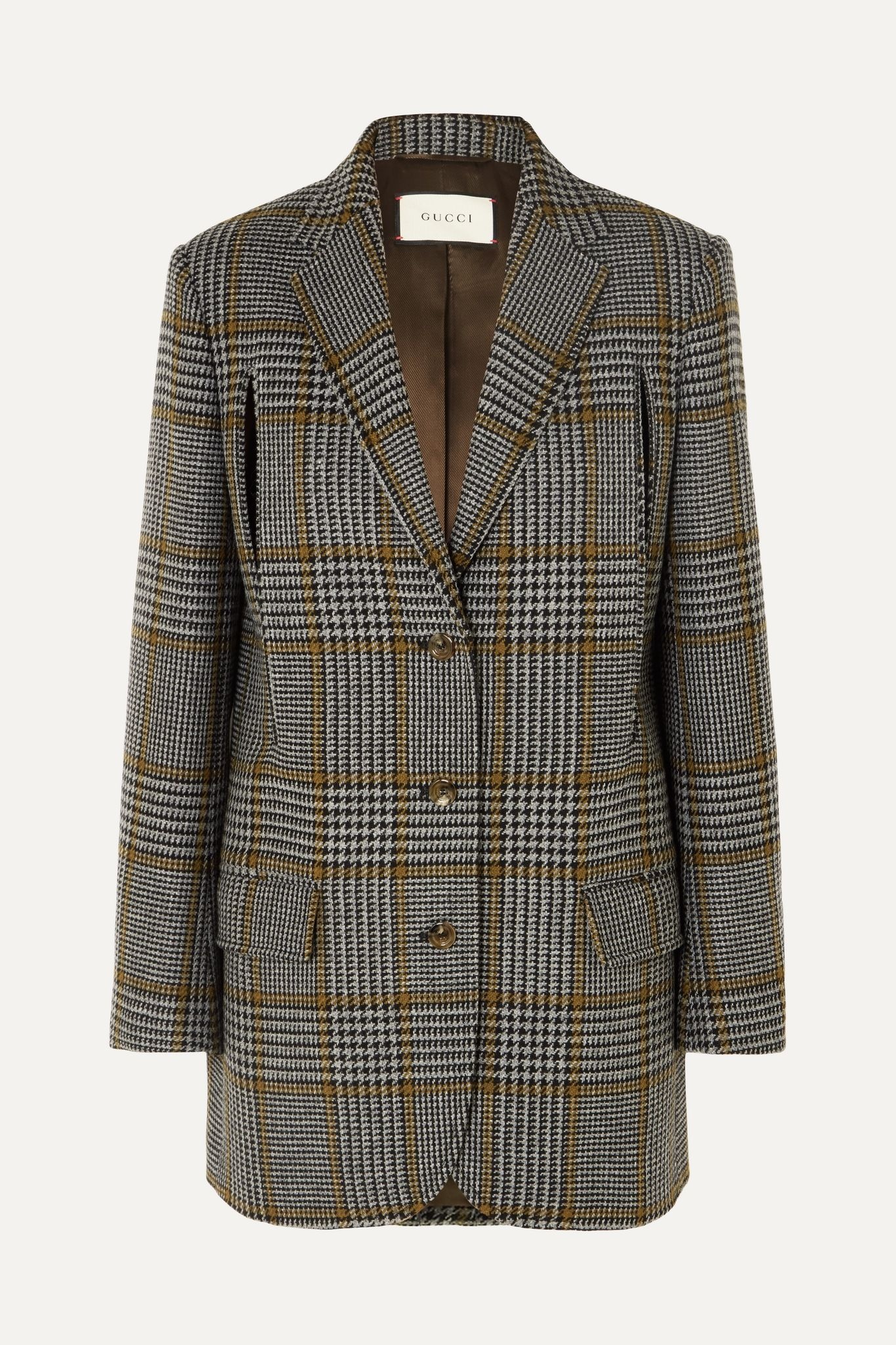 Cape-effect Prince of Wales checked wool-blend blazer - 1