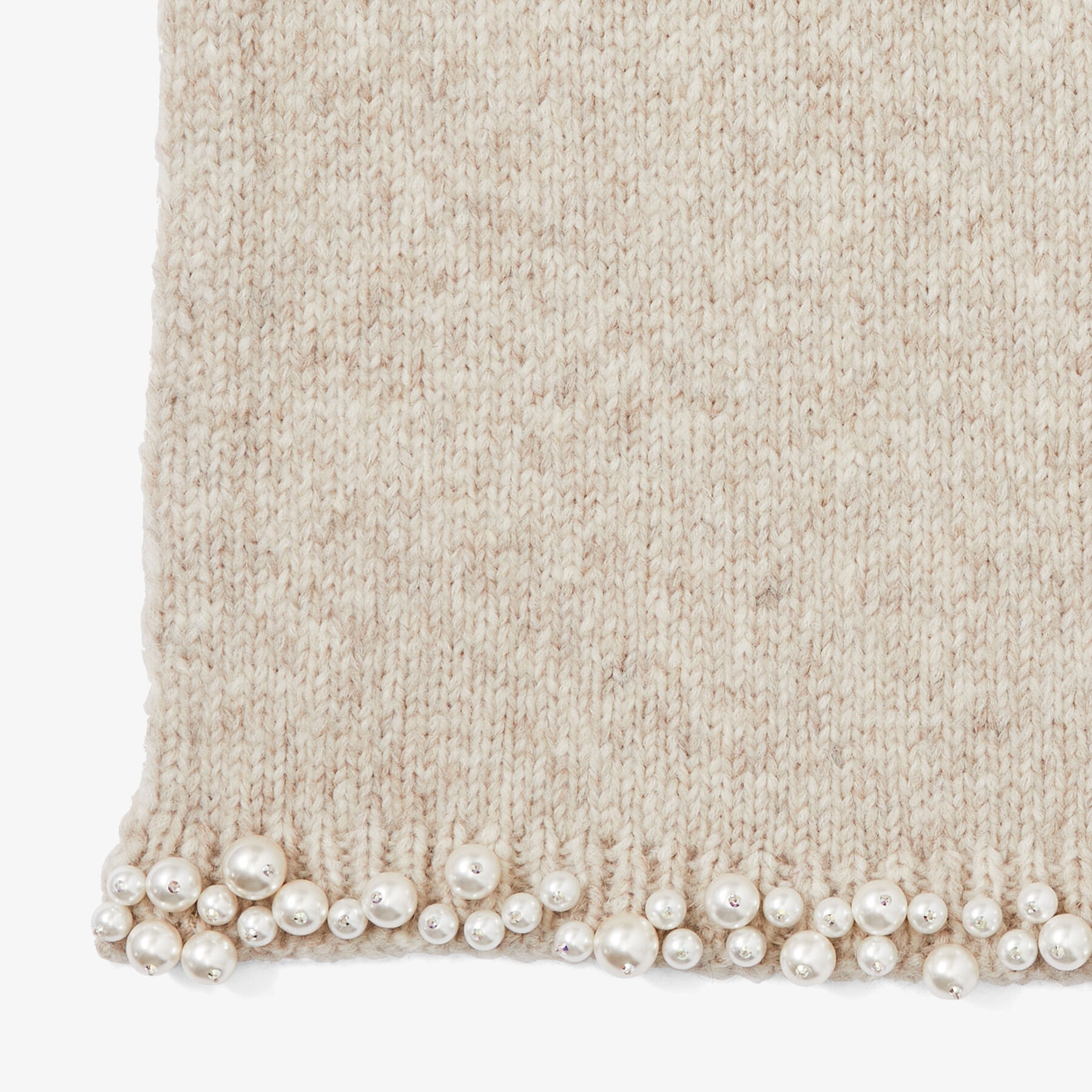 Galina
Latte Knitted Wool Blend Scarf with Pearls - 3