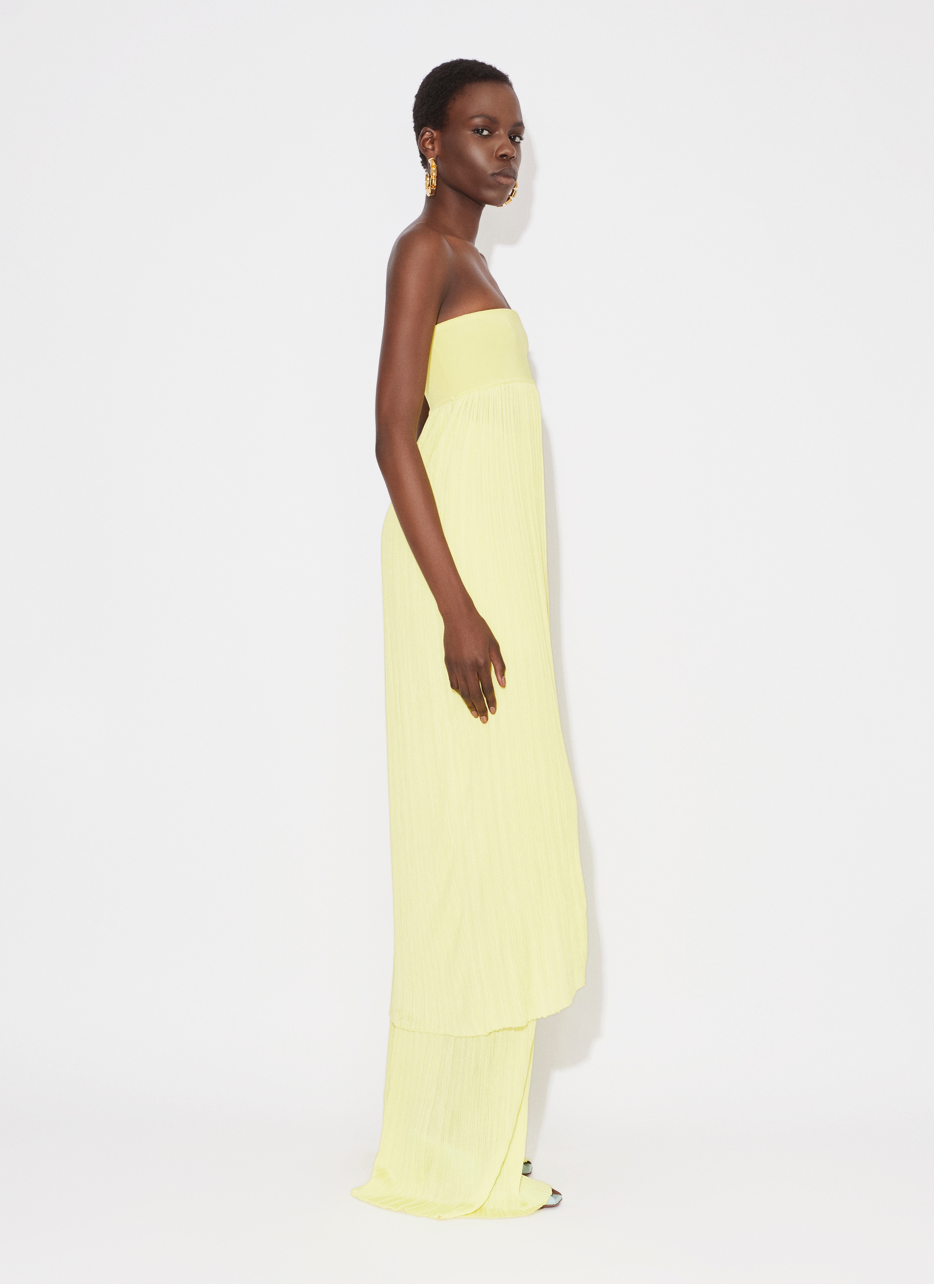 STRAPELESS DRESS IN PLEATED KNIT - 4
