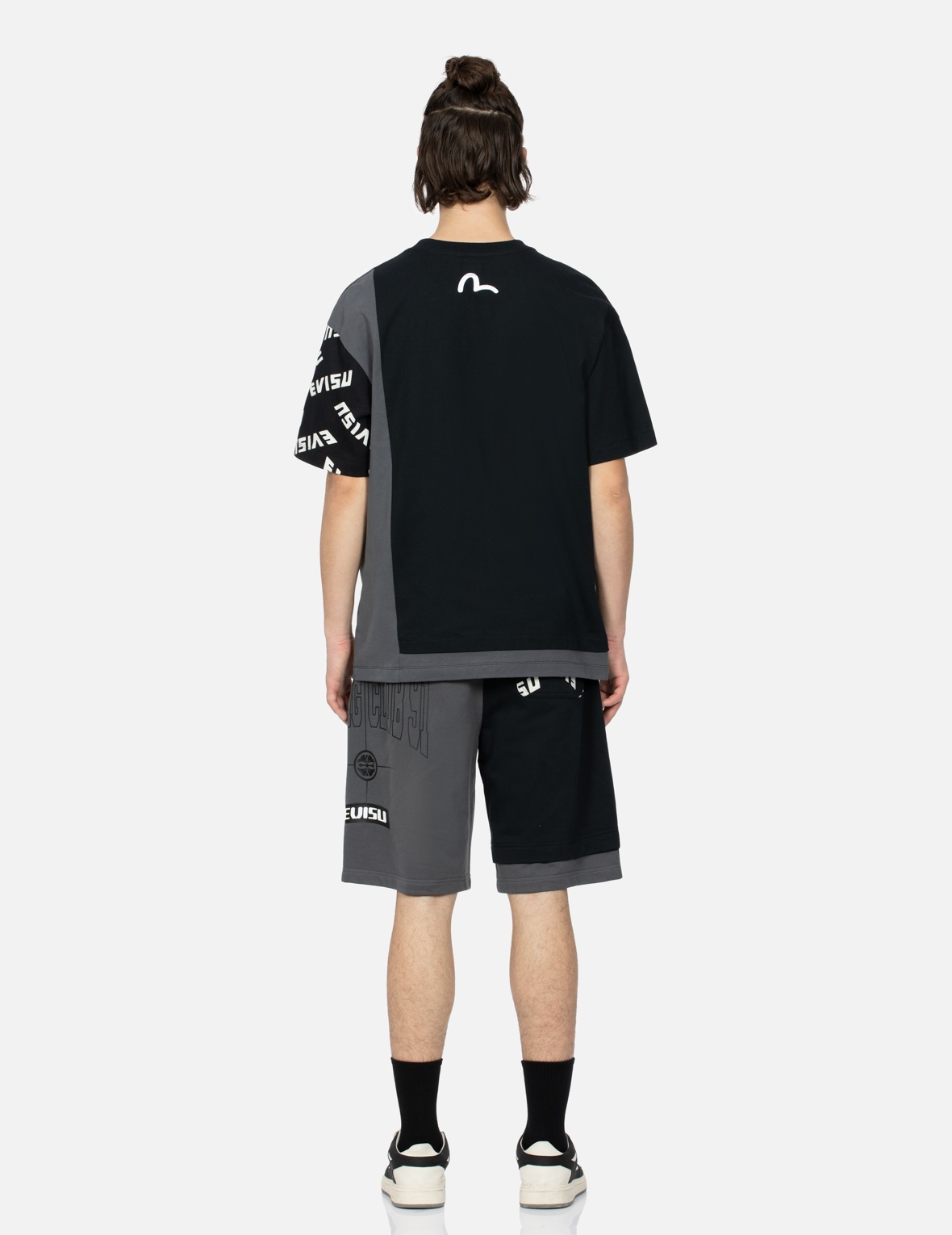 LOGO PRINT AND SEAGULL EMBROIDERY PATCHWORK SWEAT SHORTS - 6