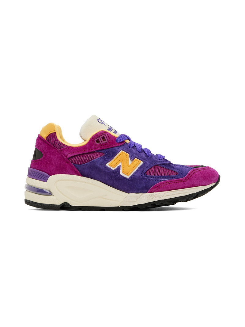 Purple & Yellow Made In USA 990V2 Sneakers - 1