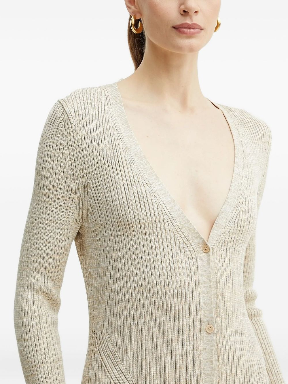ribbed V-neck cardigan - 3