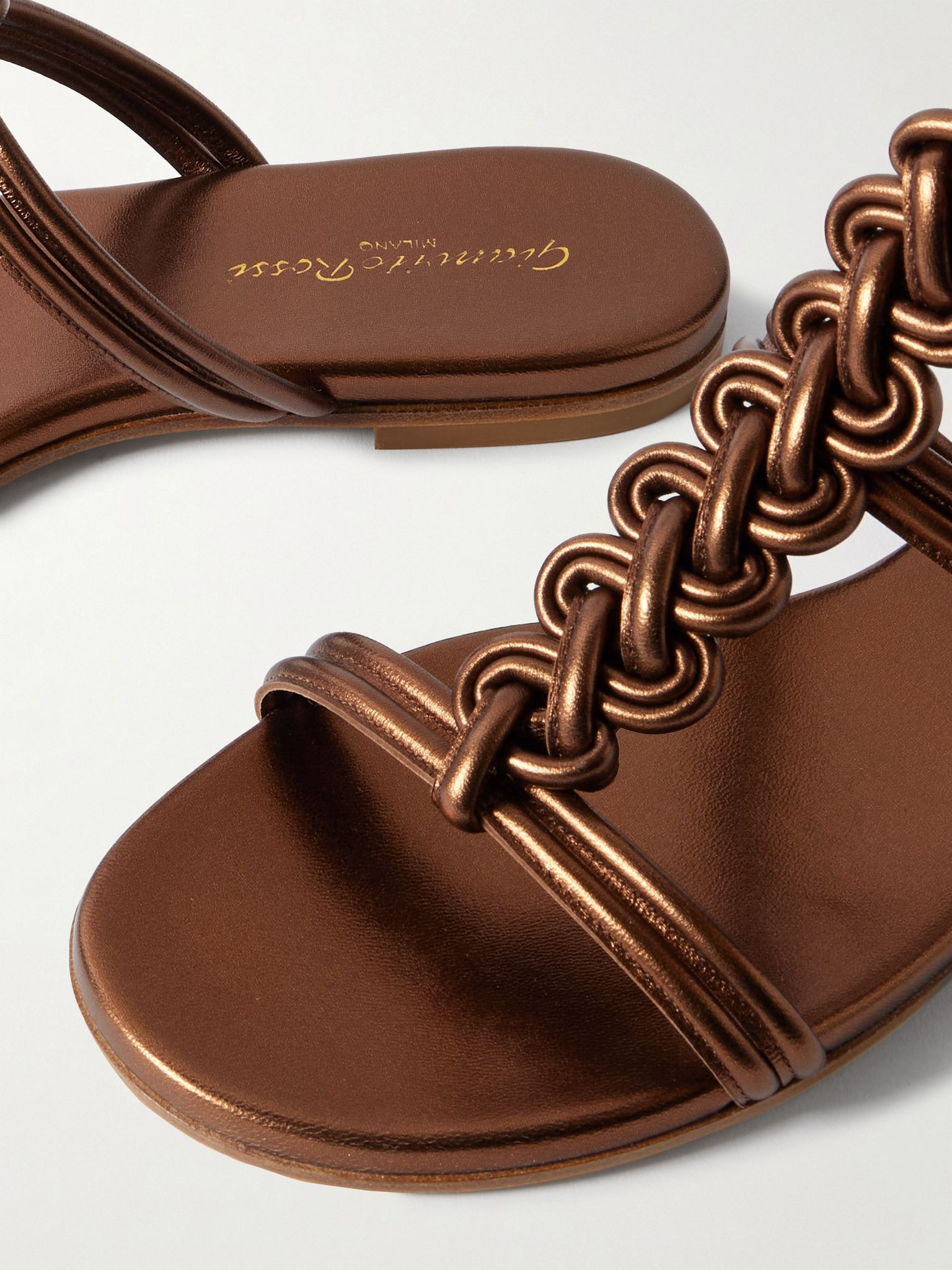 Capua metallic braided leather sandals Chocolate - 4