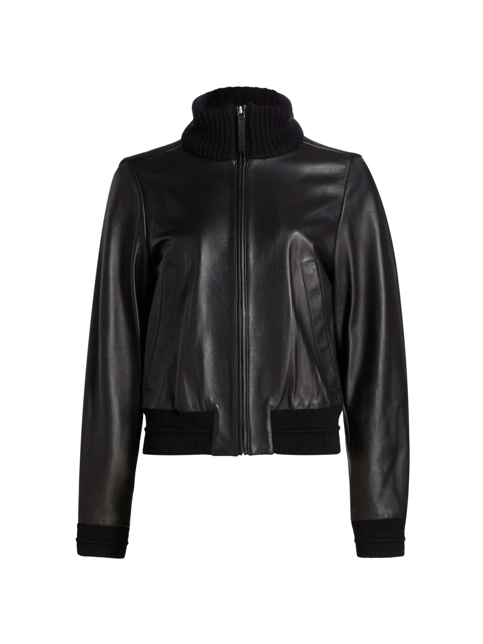 Women's Elenora Rib-Knit Wool-Trimmed Leather Jacket - Black - 1