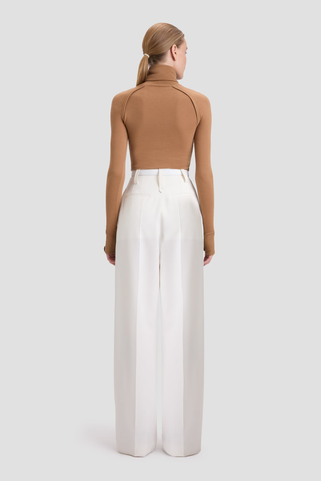 High Waisted Cinched Trouser In Ivory - 5
