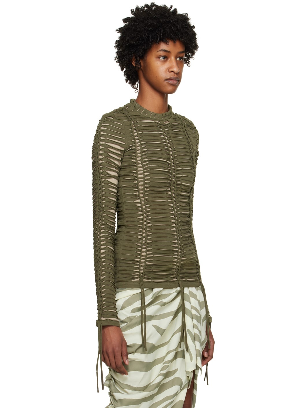 Khaki Knotted Long Sleeve T-Shirt - 2