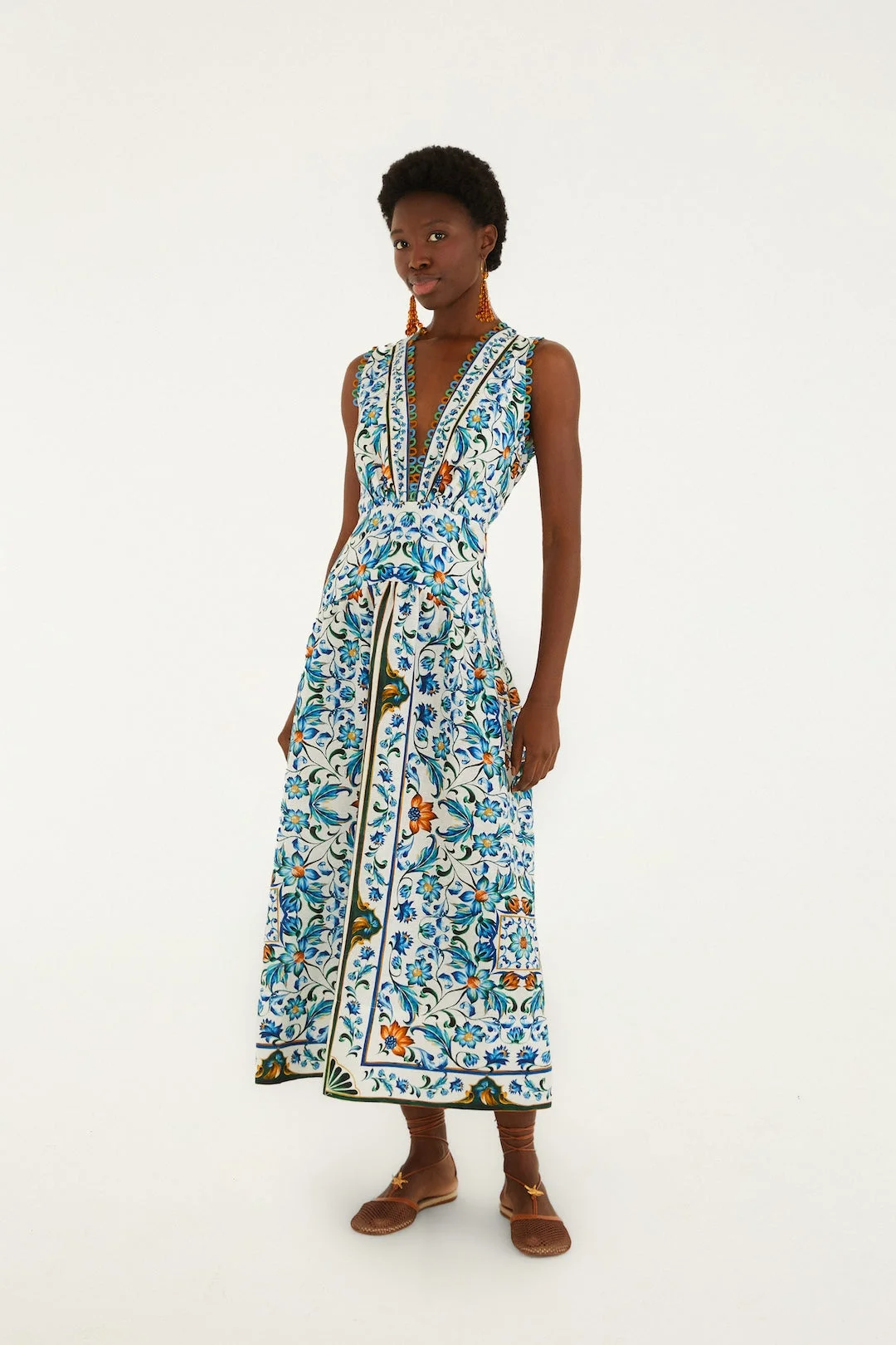 Off-White Flora Tile Scallop Euroflax Premium Linen Maxi Dress - 1