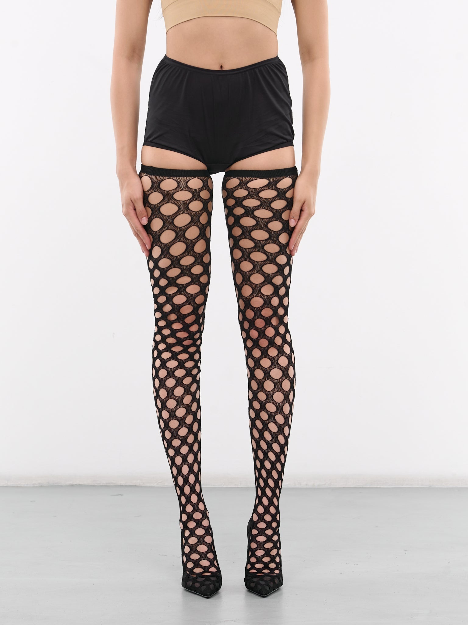 Mesh Thigh High Boots - 2