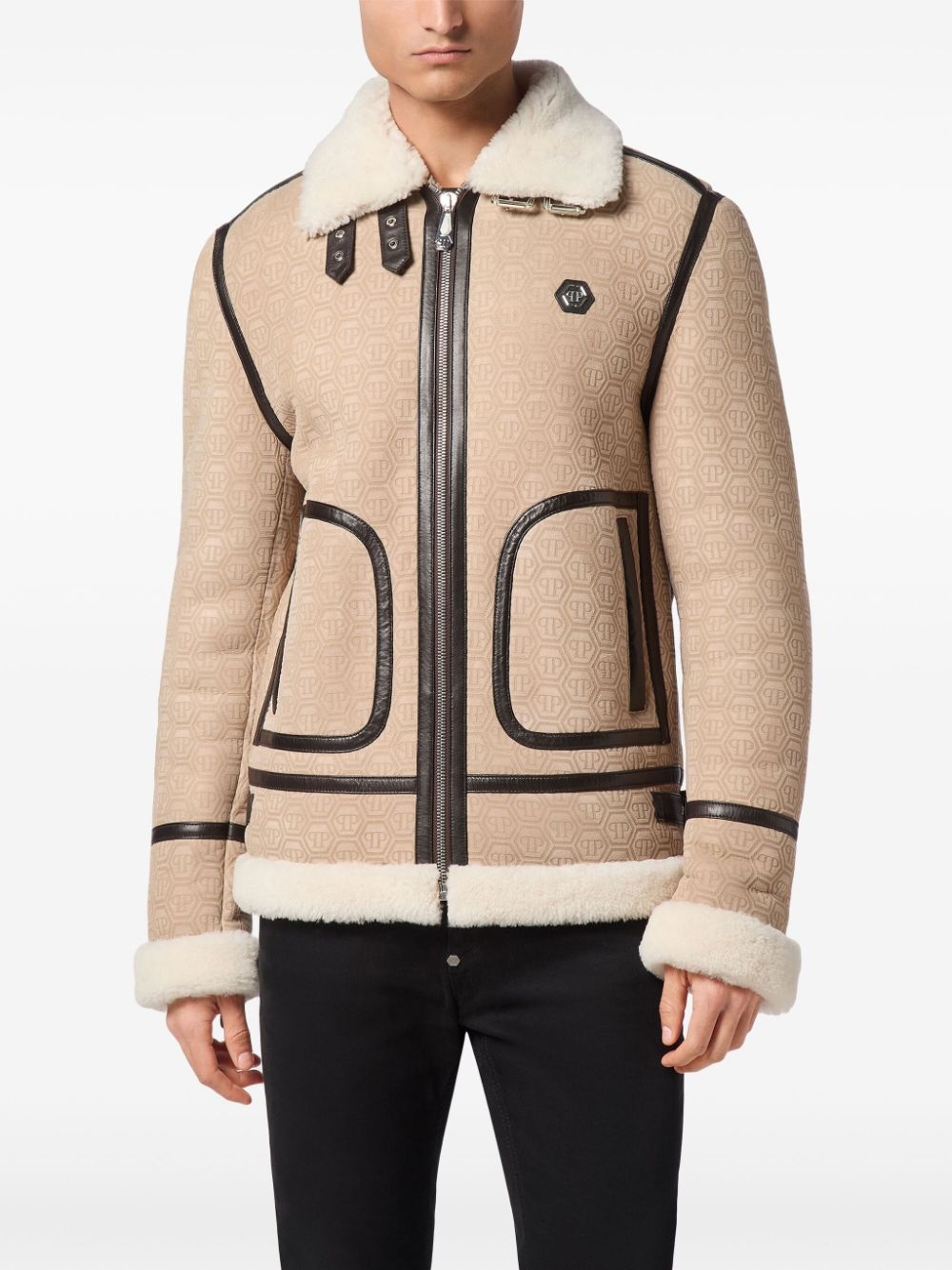 monogram shearling jacket - 3