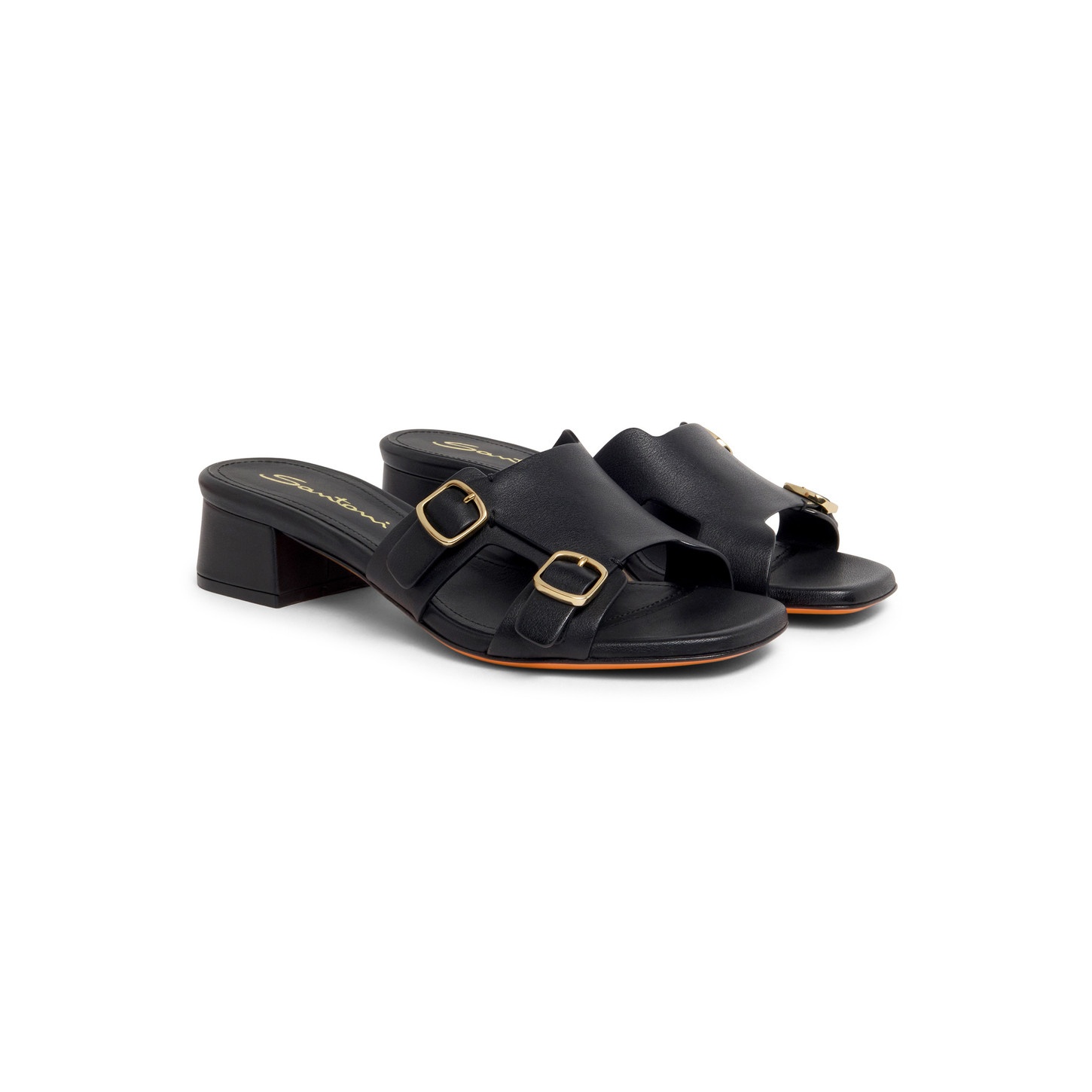 Women's black laminated leather double-buckle sandal - 4
