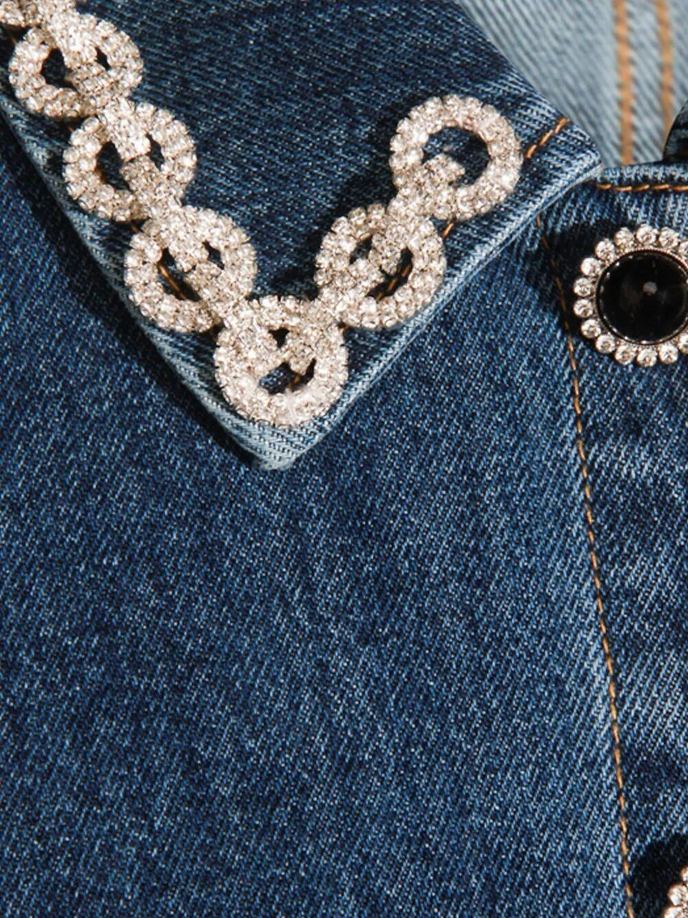 Denim Crystal Trim Collared Mini Dress - 4