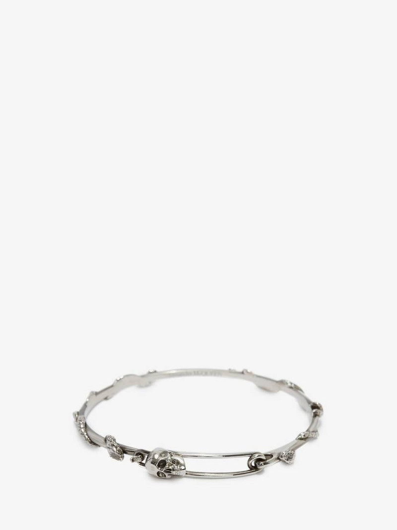 Skull Safety Pin Bracelet in Antique Silver 1