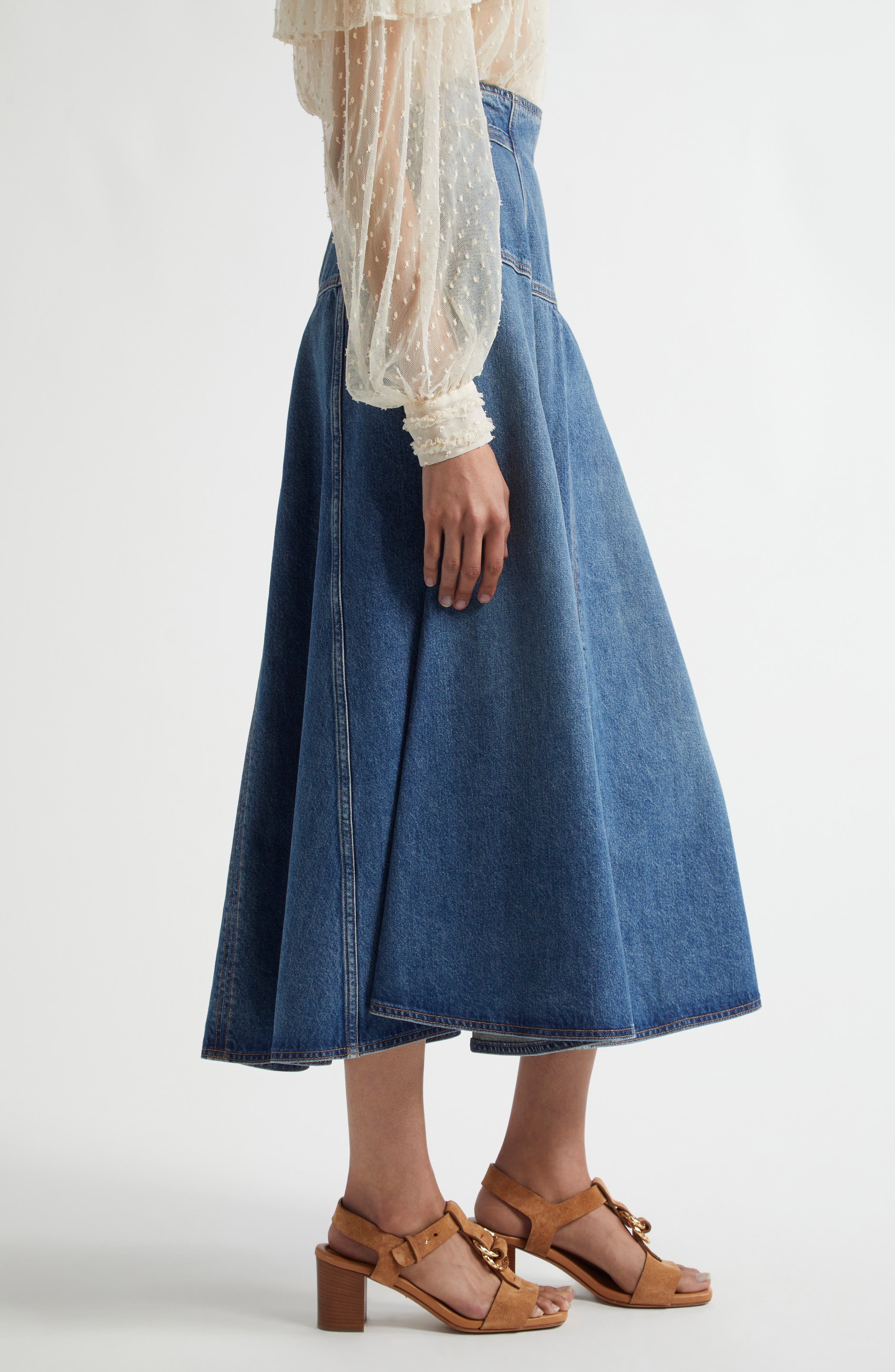 Ulla Johnson The Brigette A-Line Denim Midi Skirt in Danube at Nordstrom - 4