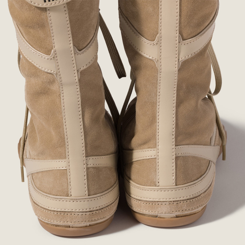 Miu Miu Gymnasium suede and shearling boxer boots outlook