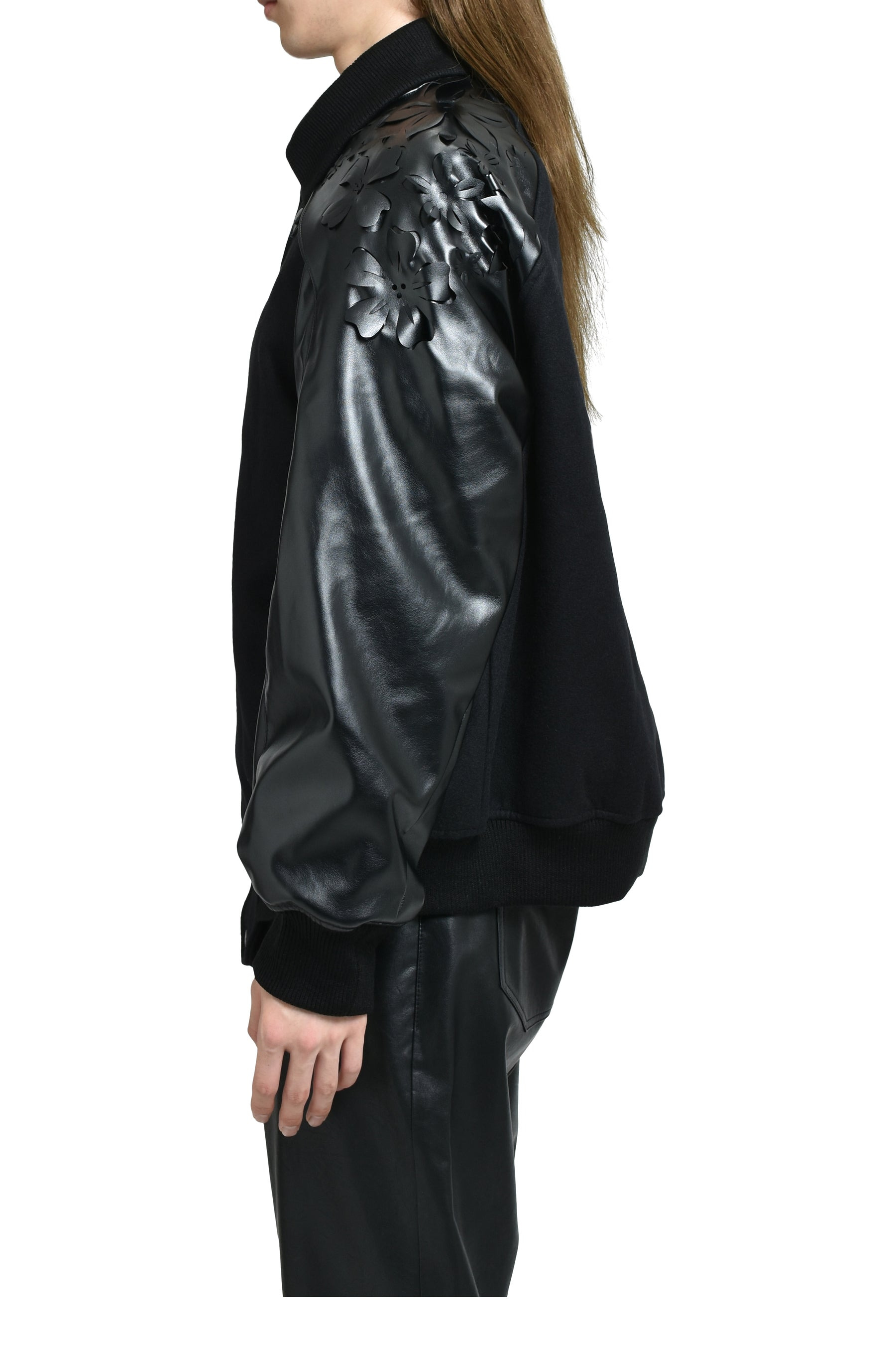 LASER-CUT FLOWER VARSITY JACKET / BLK - 3