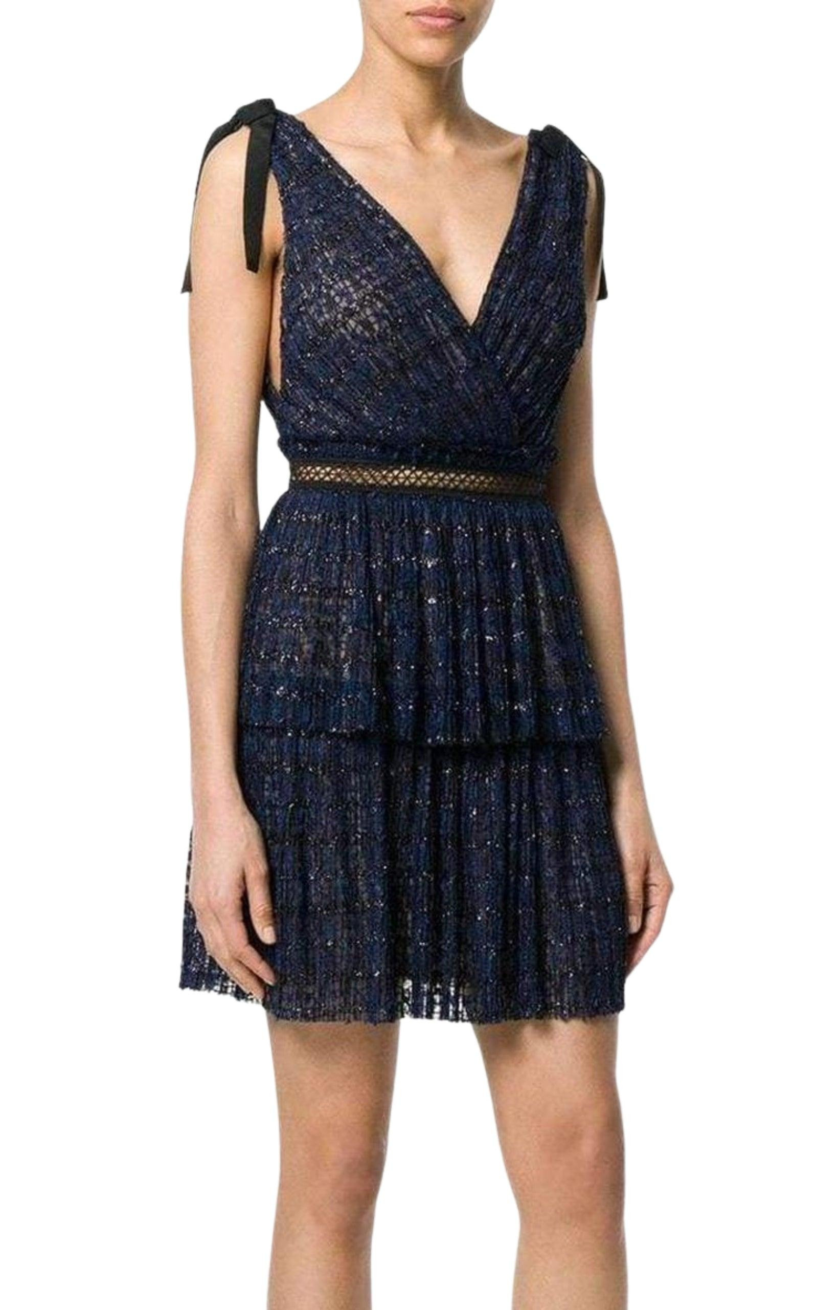 Navy Metallic Pattern Dress - 4