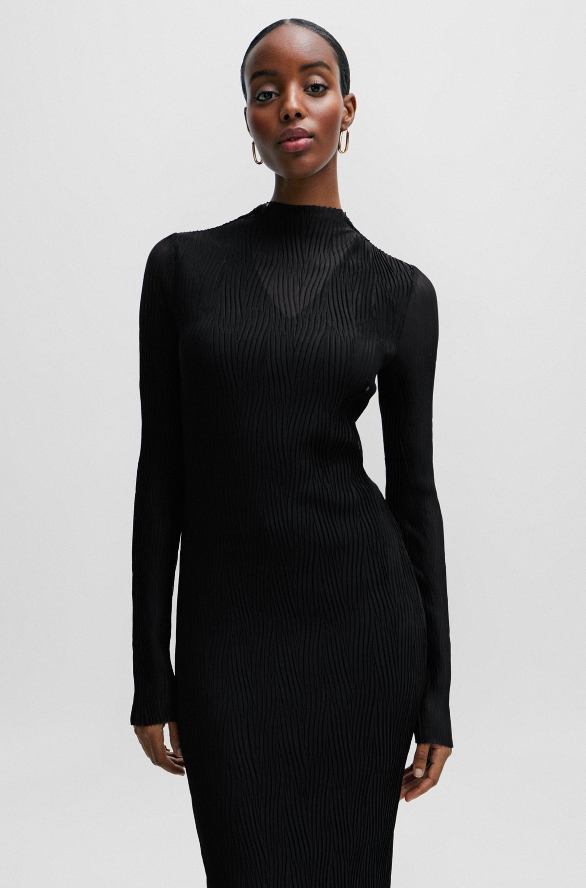 LINED DRESS IN PLISSÉ TULLE WITH MOCK NECKLINE - 6