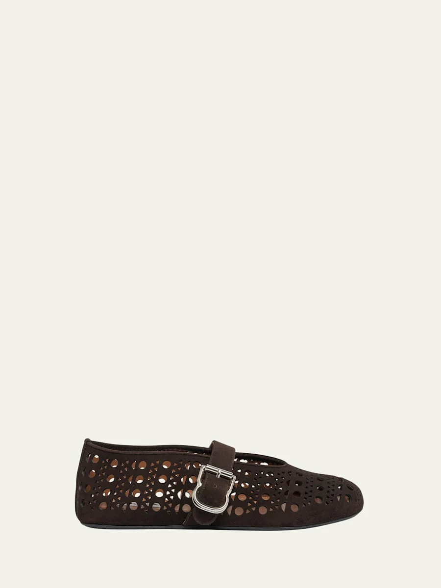 Vienne Perforated Suede Buckle Ballerina Flats - 1
