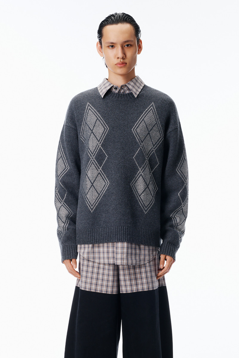 Studded Argyle Crewneck Pullover 2