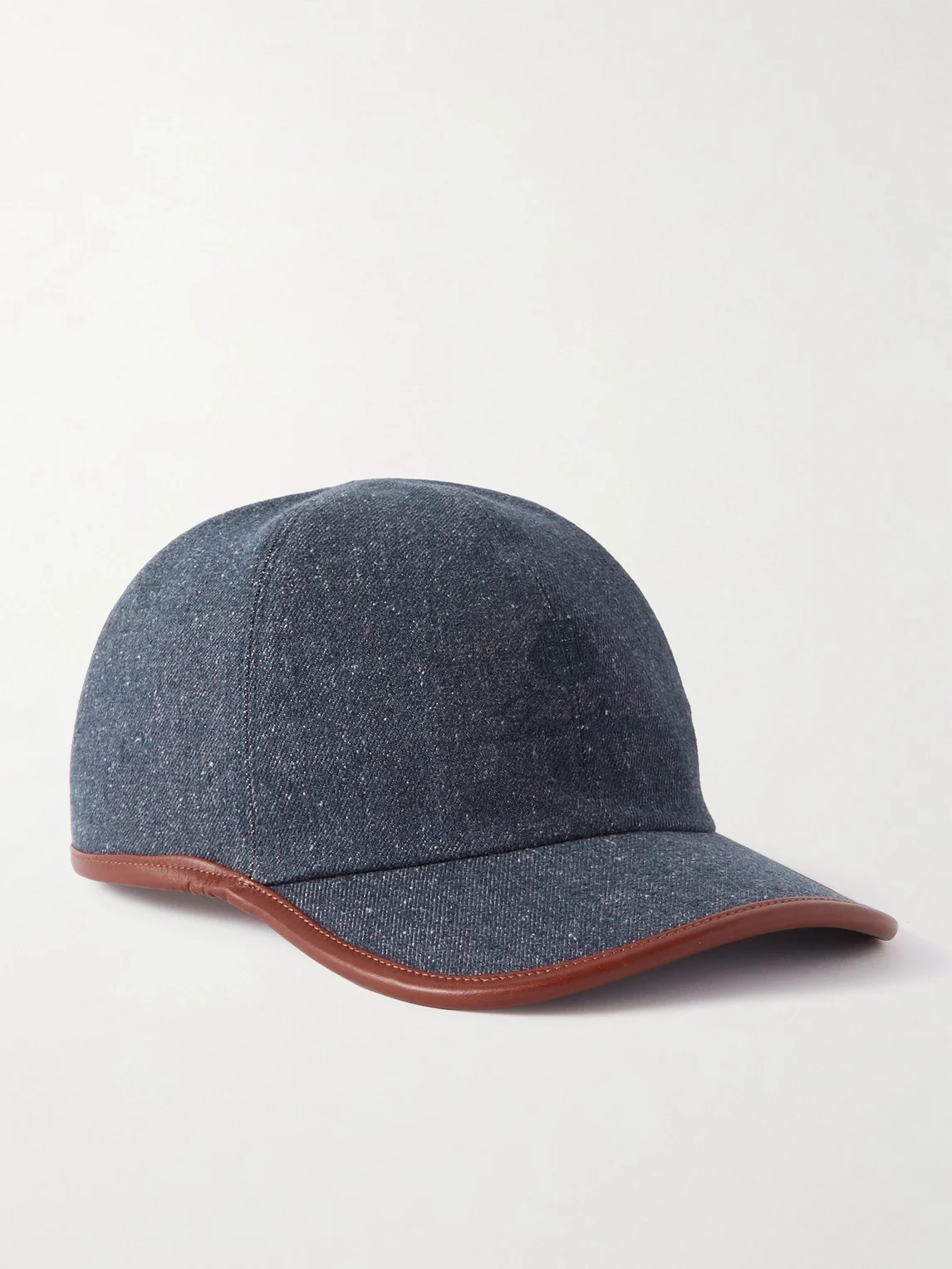 Leather-Trimmed Logo-Embroidered Denim Baseball Cap - 1