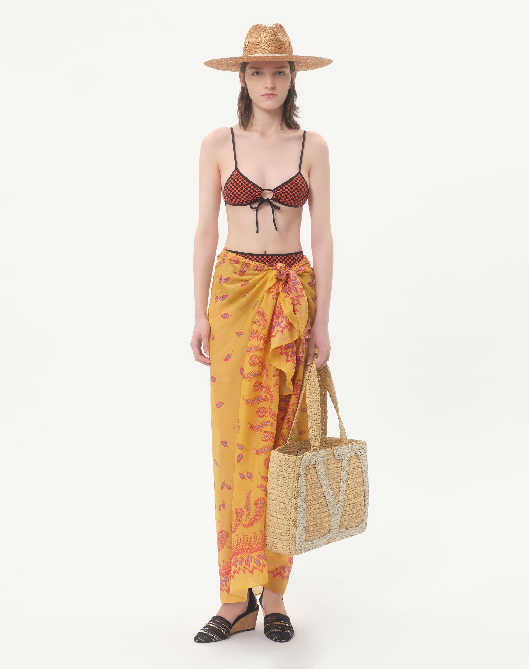 ESCAPE PAREO IN COTTON AND SILK WITH DEGRADÉ FEATHER PRINT - 2