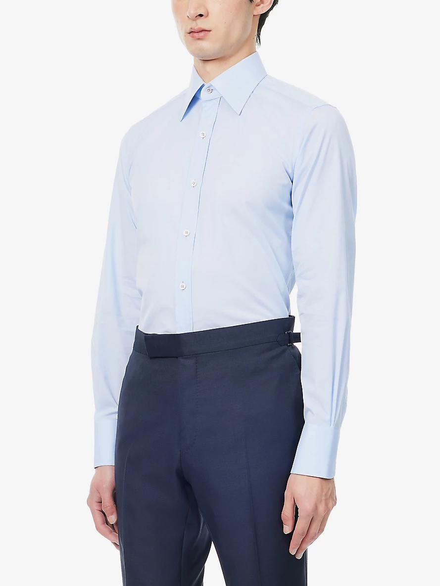 Straight-point-collar slim-fit cotton-poplin shirt - 3