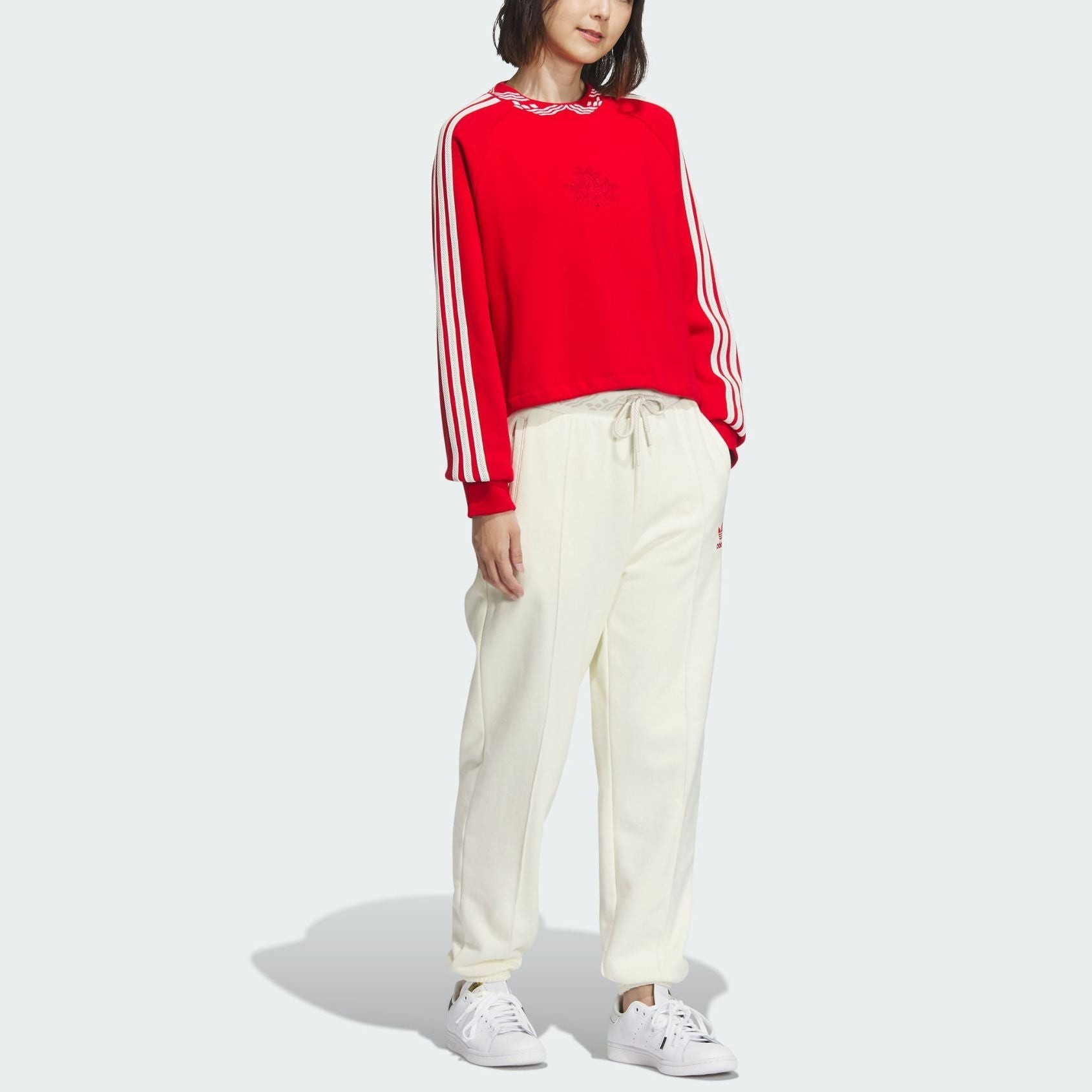 (WMNS) Adidas Originals Jacquard Rib Crewneck Sweatshirt 'Red' IX4228 - 5