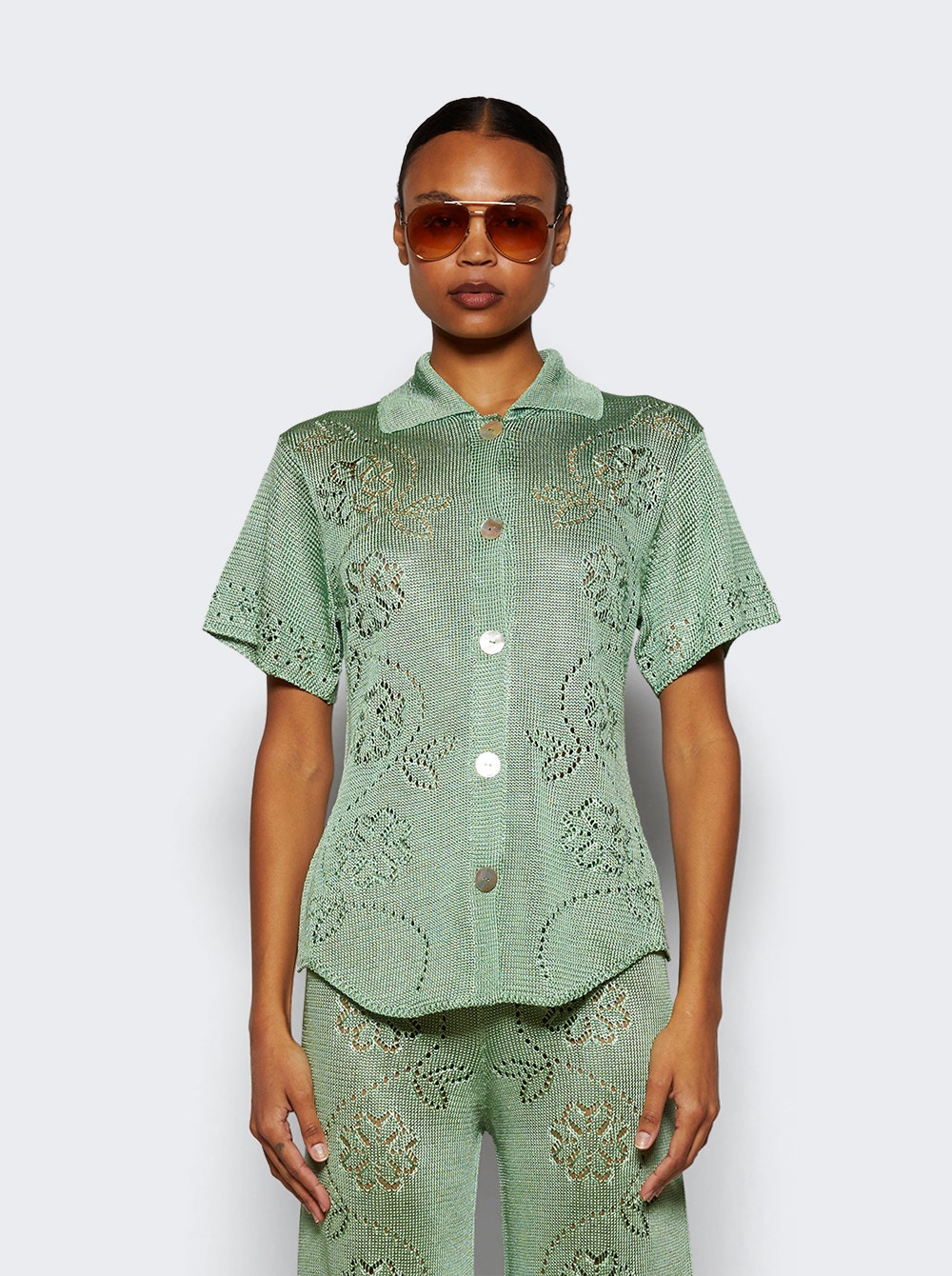 Vine Floral Short Sleeve Shirt Sage - 3