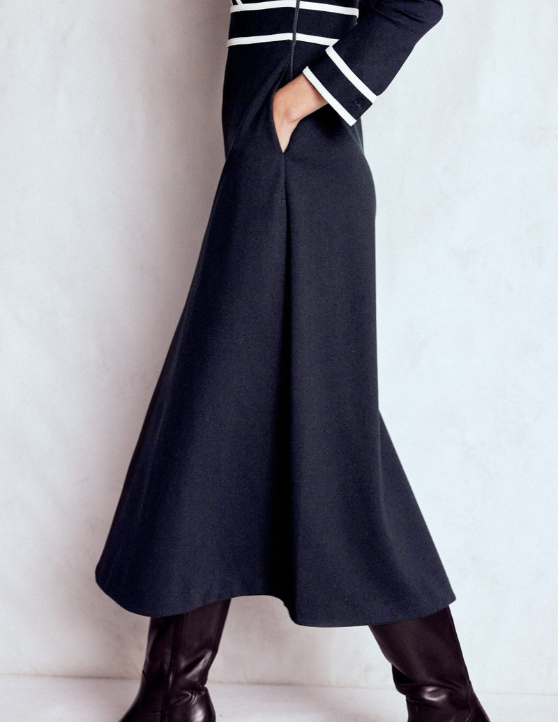 Contrast Ponte Midi Dress-Navy 5