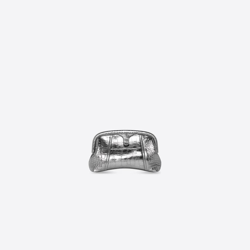 BALENCIAGA Women's Editor Xs Clutch Metallized Crocodile Embossed in Silver outlook