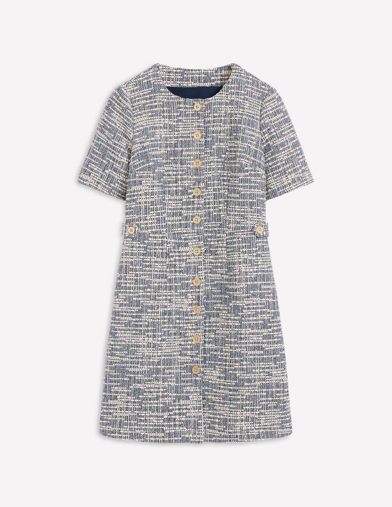Textured Tab Short Dress-Blue and White Texture 1