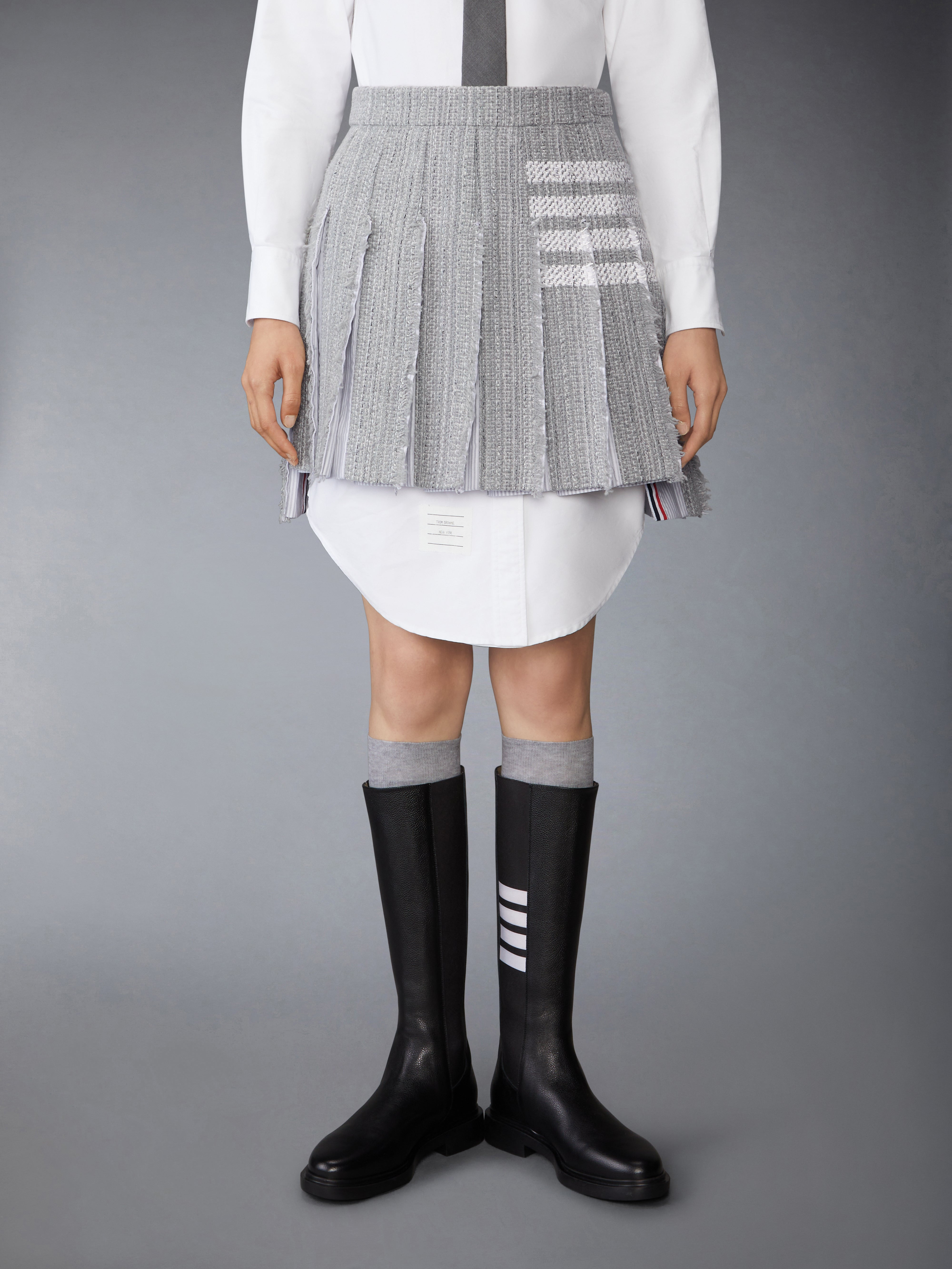 SOLID TWEED 4-BAR PLEATED MINI SKIRT - 2