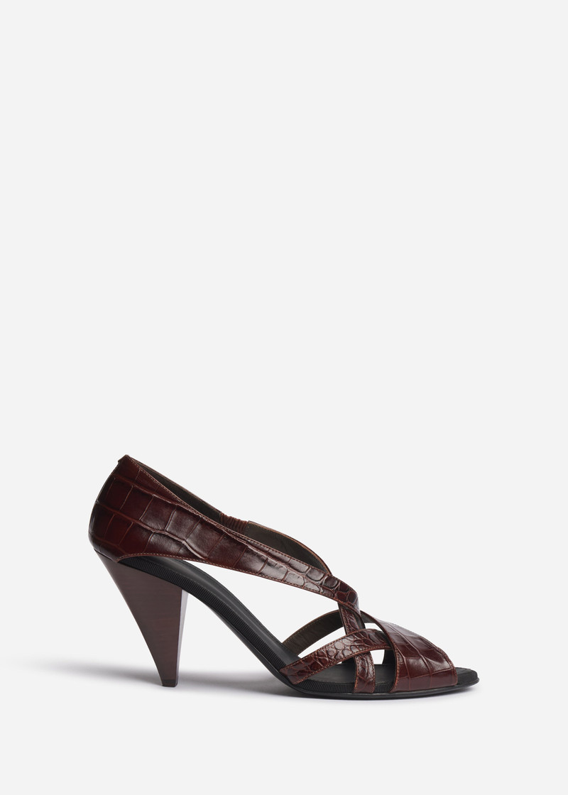 Open Toe Heeled Sandal in Crocodile Leather 1