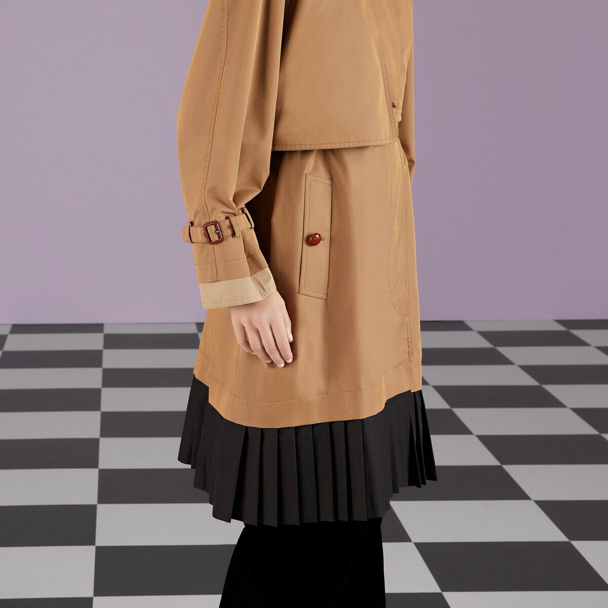 Gabardine coat with leather detail - 5