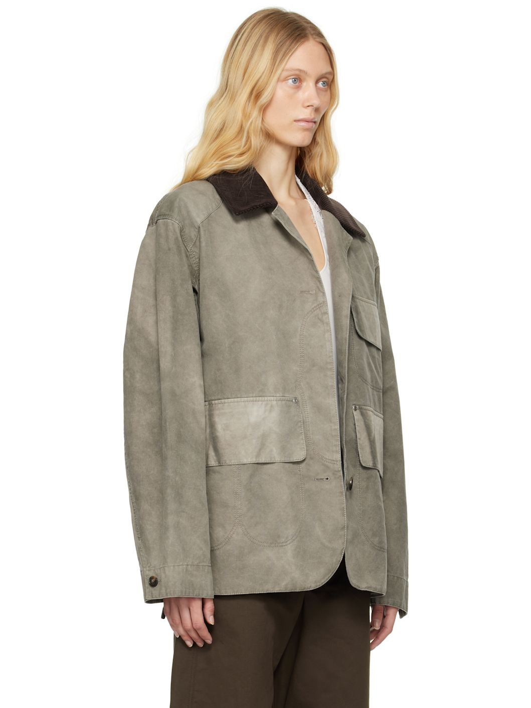 Gray Corduroy Collar Aged Jacket - 2