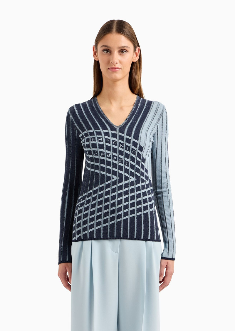 Icon plated, jacquard, cotton-blend V-neck jumper 2